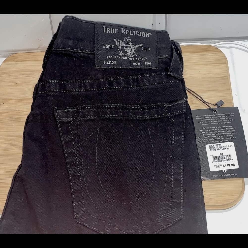 NWT Mens True Religion Geno Slim Fit Stretch Jeans in Body Rinse Black